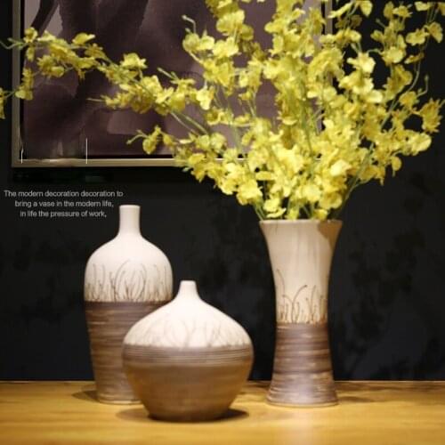 Simple Art Crafts Home Decor Jingdezhen Brown Ceramic Flower Vase Set