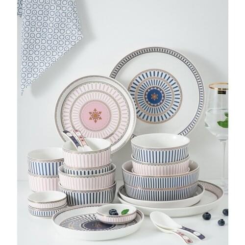 Light Luxury Ceramic Tableware Set Rice Bowl Soup Pot Steak Salad Plate Dinner Set Large Spoon Flavour Saucer