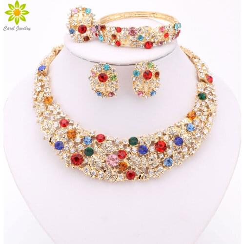 Nigerian Wedding African Beads Jewelry Set Crystal Gold Color Jewelry Set Wedding Accessories Party