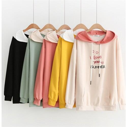 2020 New Spring Autumn Oversize Women Sweatshirts Letter Embroidery Hoodies Loose Casual Tops Pullover Student Sweatshirts G1007