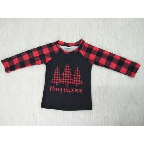 Wholesale/retail tree pattern baby boys girls long sleeve t shirt plaid Merry Christmas kids boutique children clothing top gxj