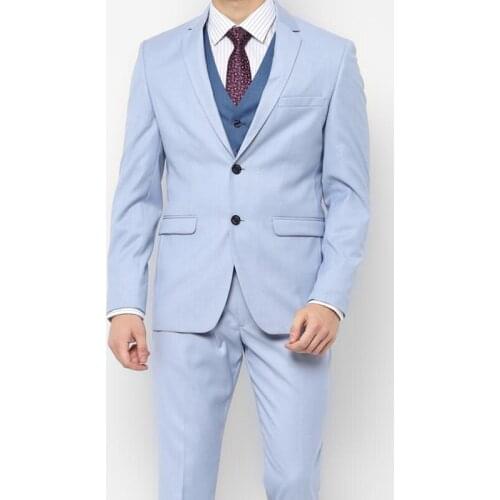 Autumn Fashion High Quality Light Bliue Suits Slim Fit Groom Tuxedo For Wedding Dinner Party Male Clothing (Jacket+Vest+Pants)