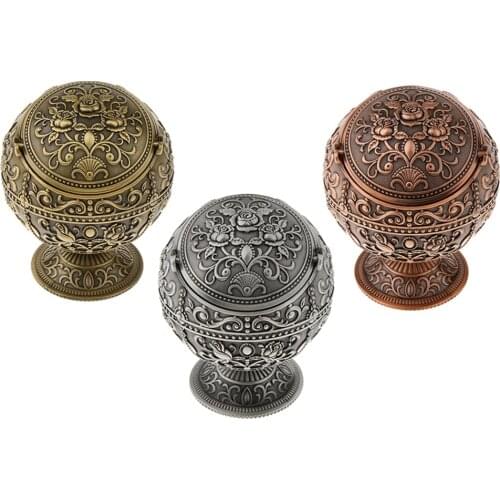 MagiDeal Zinc Alloy Windproof Ashtray Ash Holder Jewelry Box Embossed Flower Case