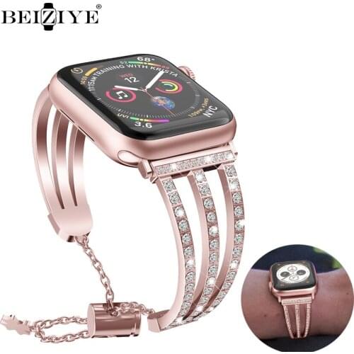 Woman Diamond Strap For Apple Watch Band 42mm 38mm Band for iwatch 40mm 44mm Series 6 SE 5 4 3 2Luxury Metal Stainless Wristband