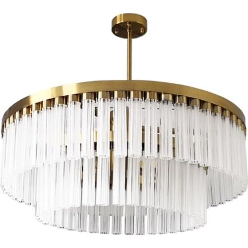 Model room light luxury iron art copper-plated plum tube crystal chandelier modern minimalist ins style Nordic