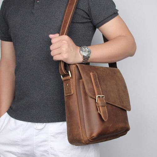 Layer Cow Leather Messenger Bag for Ipad Phone Cover Casual Crossbody Bag Retro Style Cowhide Shoulder Bag for Men First