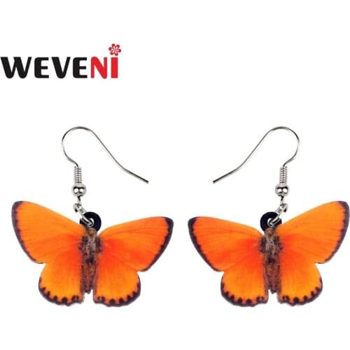 WEVENI Acrylic Purple-edged Copper Butterfly Earrings New Dangle Drop Trendy Insect Jewelry For Women Girls Gifts Tropic Charms