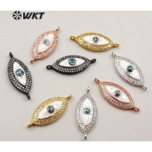 WT-MC234 WKT Jewelry Wholesale Custom CZ Micro Pave Connectors Silver Plated Solid Evil Eyes Connector For New Design Jewelry