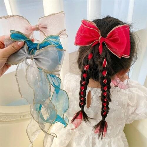 Kawaii Princess Fairy Solid Hairpins Children Girls Kids Long Hair Clips Bows Accessories Ornament Hairclip Headdress