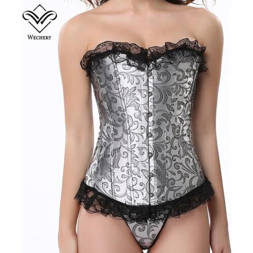 Wechery Corset Sexy Bustier Steampunk Corsets Gothic Clothing Printed flower Lace Up Corselet Waist Trainer Top Clubwear