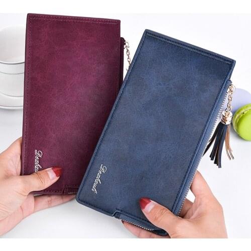 Women Leather Wallet Casual Large Capacity Bifold Wallet Multi Card Organizer with Tassel