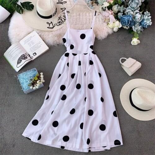 Women Dress 2020 Summer Candy Colors Dot Print Sling Beach Dress Backless Long Dresses Female Vestidos Fashion Party P550