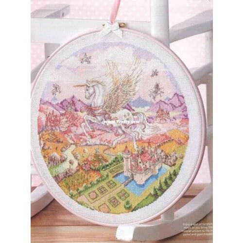 Gold Collection Beautiful Counted Cross Stitch Kit Unicorn in the Sky Flying Over the Castle Fairytale Unicorns