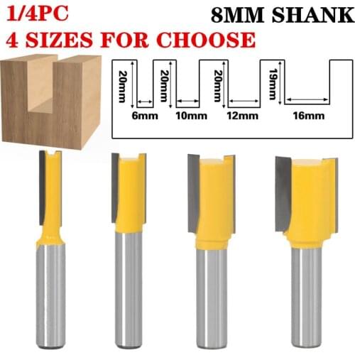 1PC 8mm Shank Straight/Dado Flush Trim Wood Router Bit C3 Carbide 3/8"W x 1"H Tenon Cutter Tools For Woodworking Flat End Mill