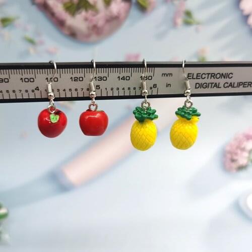 1Pair Korea Cute Fruit Drop Dangle Earrings for Women Girl 3DPineapple Apple Pendant Earring Handmade Creative Jewelry EC339