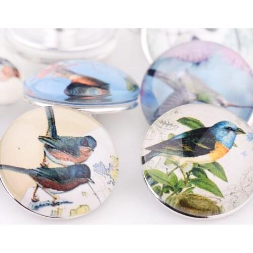 10Pcs High Quality 18mm Alloy Glass Fashion Snap Button Bracelet&Bangles For Women Fit Snap Button Jewelry Mixed Animal Birds