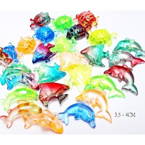 100 pcs Ocean Creature Bead Charms Fashion Girl Kids Jewelery Chip Necklace Vintage Cup Cake Topper Decoration DIY Home Craft