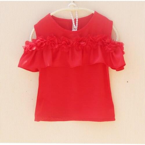 2019 Summer Girls Blouse Shirts Kids Short Sleeve Red Flower School Girl Tops Baby Toddler Teenage Childrens Clothing JW3773A