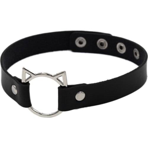2021 New Black Gothic PU Leather Choker Necklace for Women Buckle Belt Punk Rock Cat Choker Necklace for Party Jewelry