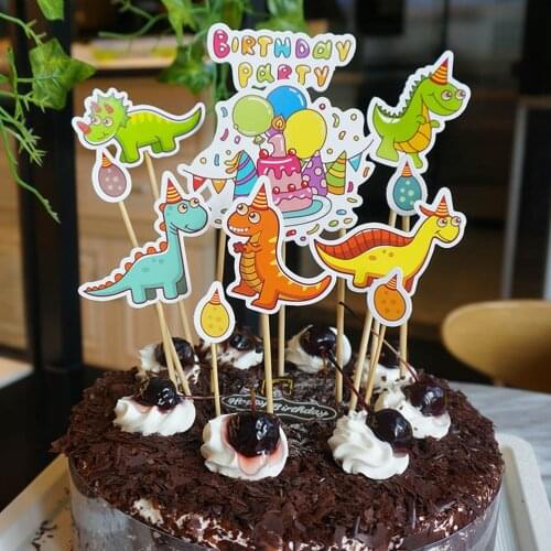 22pcs Cute Dinosaur Egg Celebration Cake Topper Cake Decoration Cupcake Toppers Muffin Fruit Picks Happy Birthday Party Favors