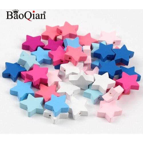 40pcs 20mm Mixed Wood Five-pointed Star Beads For Diy Home Decoration Wooden Crafts Handmade Kids Jewelry Making