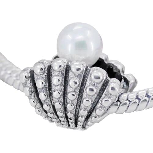 Authentic S925 Bead Charm Vintage Cute Oyster With Pearl Beads for Women Bracelet Bangle DIY Jewelry