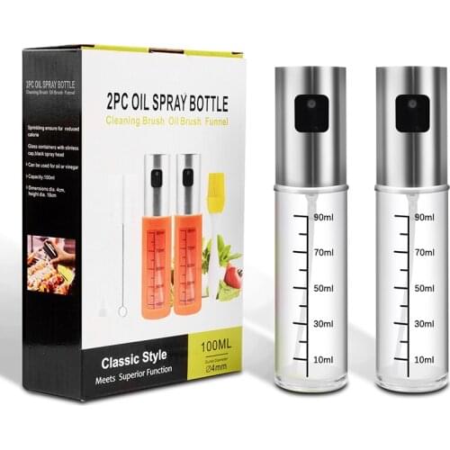 Oil Spray Bottle With Tick Mark, BBQ Sprayer Oil Bottle With Cleaning Brush/ Funnel/Oil Brush Cooking Kitchen Tools