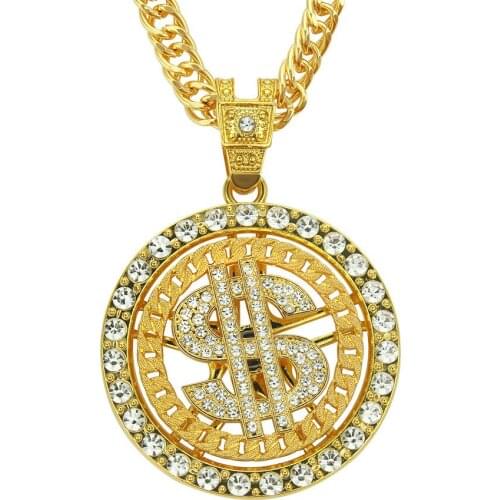 European and American hip-hop jewelry with personality rhinestone dollar turning pendant necklace clubbing accessories for men