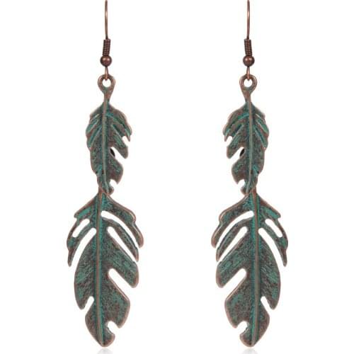 HC Trendy Metal Leaf Long Statement Earrings for Women Vintage Jewelry Drop Earrings Bohemian Plant Dangle Earring Female Gift F