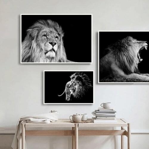 Canvas Painting The King Lion Black And White Animal Wall Art Posters Prints Picture for Living Room Home Decor Free Shipping
