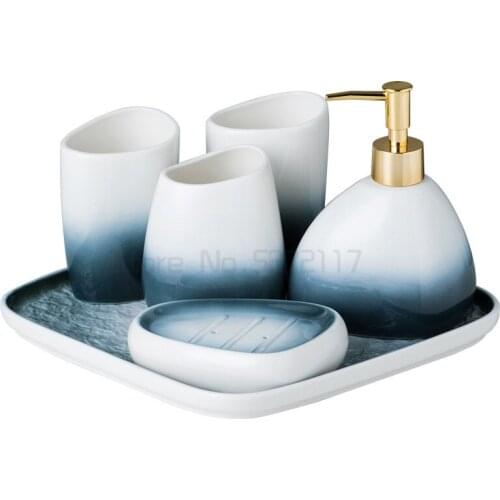 Ceramic bathroom five piece wash and gargle set couple brush and gargle cup bathroom with tray
