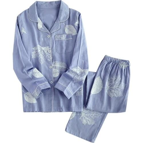 2Pcs Women Pajamas Set Maple Leaf Print Women Homewear Long Sleeve Shirts Long Pants Women Sleepwear Set pijama mujer invierno