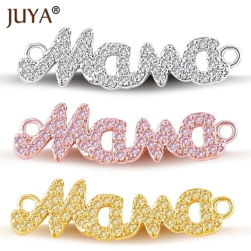 Accessories For Jewelry Wholesale 10 pieces Zircon Rhinestone Mama Connectors Mom Charms pendant For DIY Bracelet Findings