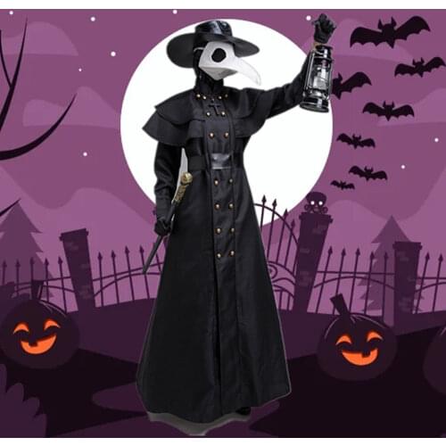 Halloween Costume New Anime Plague Doctor Costume Robe Cape Steampunk Beak Mask Costume Plague Beak Doctor Cosplay