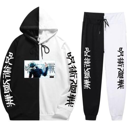 2021 Summer Man New 2 Pieces Sets Anime Jujutsu Kaisen Print Fashion Comfortable Patchwork Thin Hoodie+Patchwork Pants Hot Sale