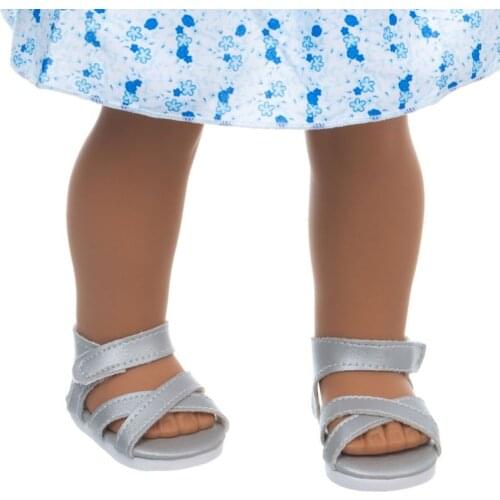 2021 New Doll Shoes Fit 18 inch 43cm Born Baby Doll Shoes Accessories Silvery Sandals Shoes For Baby Birthday Festival Gift