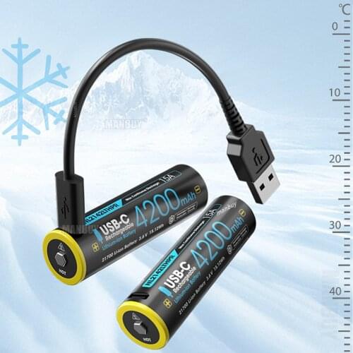 NITECORE NL2142LTHPR -40C Low Temperature 21700 4200mAh USB Port Li-ion Rechargeable Battery 1Pc + Gift Flashlight FREE SHIPPING