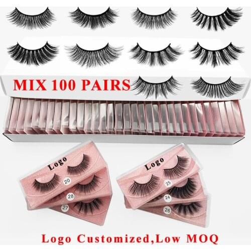 Logo Customized Mix Style 20/50/100 Pairs 3D False Eyelashes Bulk Sale Natural Long Mink False Lashes Makeup Knits Maquiagem