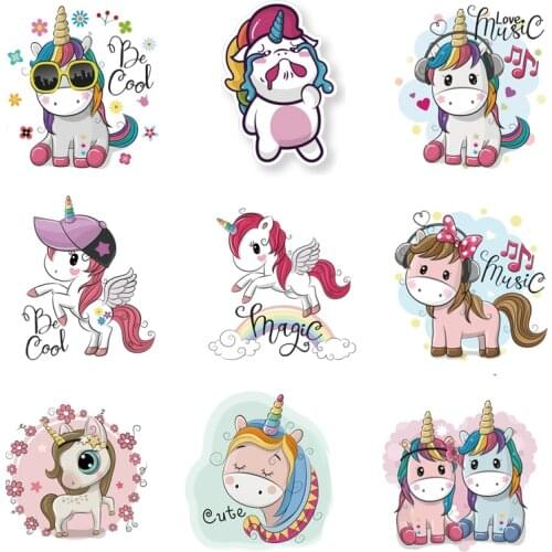 Cute Unicorn Patch Iron On Transfers For Clothing DIY Decor Kid Thermal Sticker Clothes Accessory Small Cartoon Patches Badge