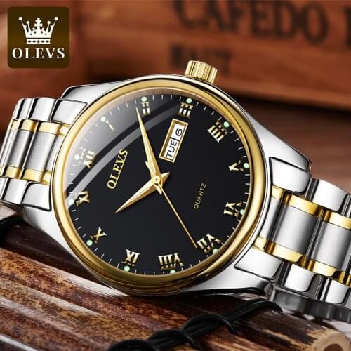 OLEVS High Quality Black Dial Watch Men Leather Waterproof 30M Watches Business Fashion Japan Quartz Movement Date Male Clock