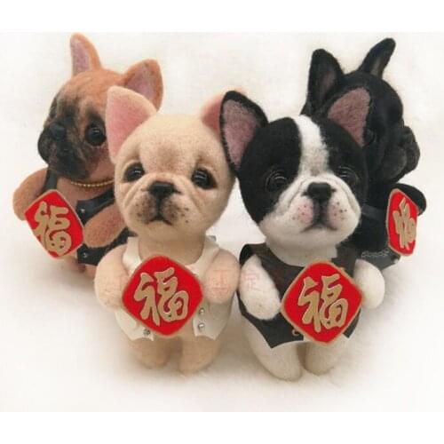 Bulldog Dog wool needlepoint kit wool felt needle felting pendant craft needlecraft DIY handmade