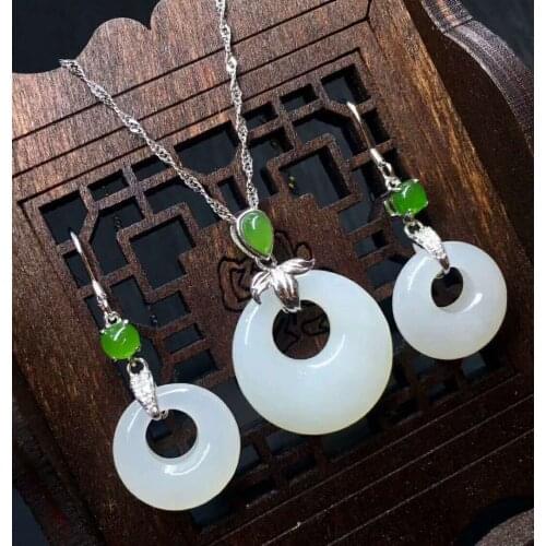 Hetian Baiyu Silver Inlay Set Sanitary Buckle Three-Piece Set h22