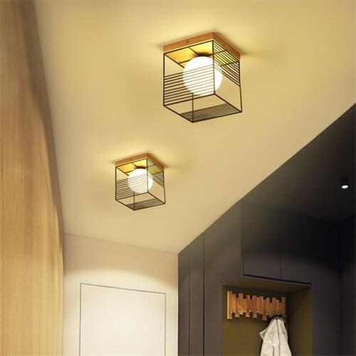 Nordic solid wood square ceiling lights bedroom living room corridor aisle modern balcony cloakroom light ceiling lamps lighting