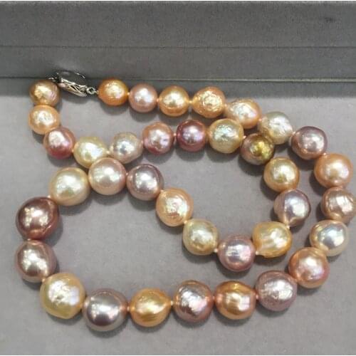 10-12MM Baroque Natural freshwater pearl choker necklace multi color classic big pearl necklace fashion women jewelry