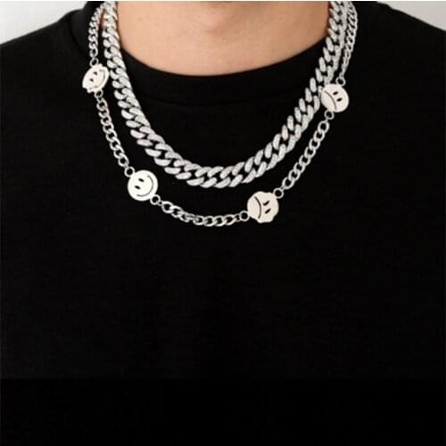 Kpop Smile Face Necklace Woman Man Child Street Hip Hop Titanium Steel Steampunk Choker Collier Chains Jewelry Best Friend Gift
