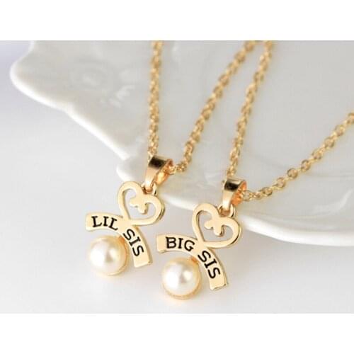 2pcs/set Heart Big SIS LIL SIS Necklace For 2 Handstamped BFF Couple Chains Pendant Family Necklace Engraved Girl Sister Gift