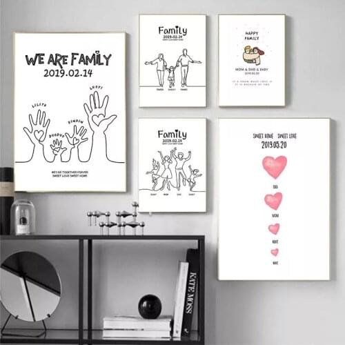 Personalized Sweet Family Poster Print Anniversary Date Customized Name Canvas Painting Wedding Day Gift Home Wall Picture Decor