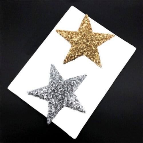 Five-pointed star patch 13.5cm sequin embroidery DIY accessories gold / silver five-pointed star clothing bag accessories