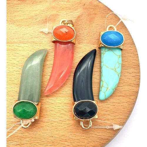 2pcs/pack Natural Semi-precious Stone Pendants Chili Shape Knife Shape DIY for Making Necklace Accessions 17x56mm Size 7 Colors