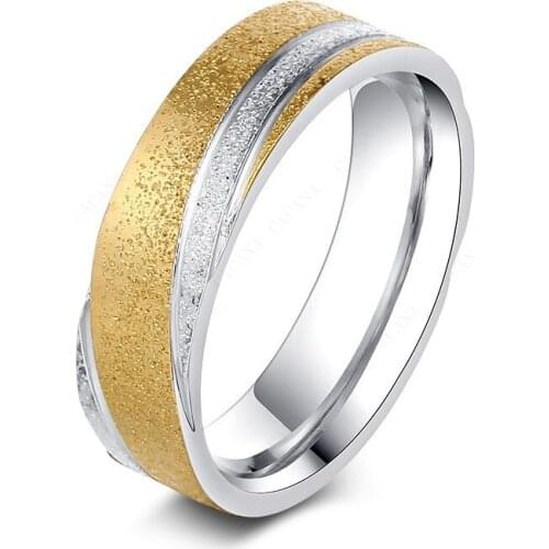 QianBei Fashion Stainless Steel Ring for Women Shiny Gold Silver Rings Wedding Party Jewelry Gifts Men Size 7-11
